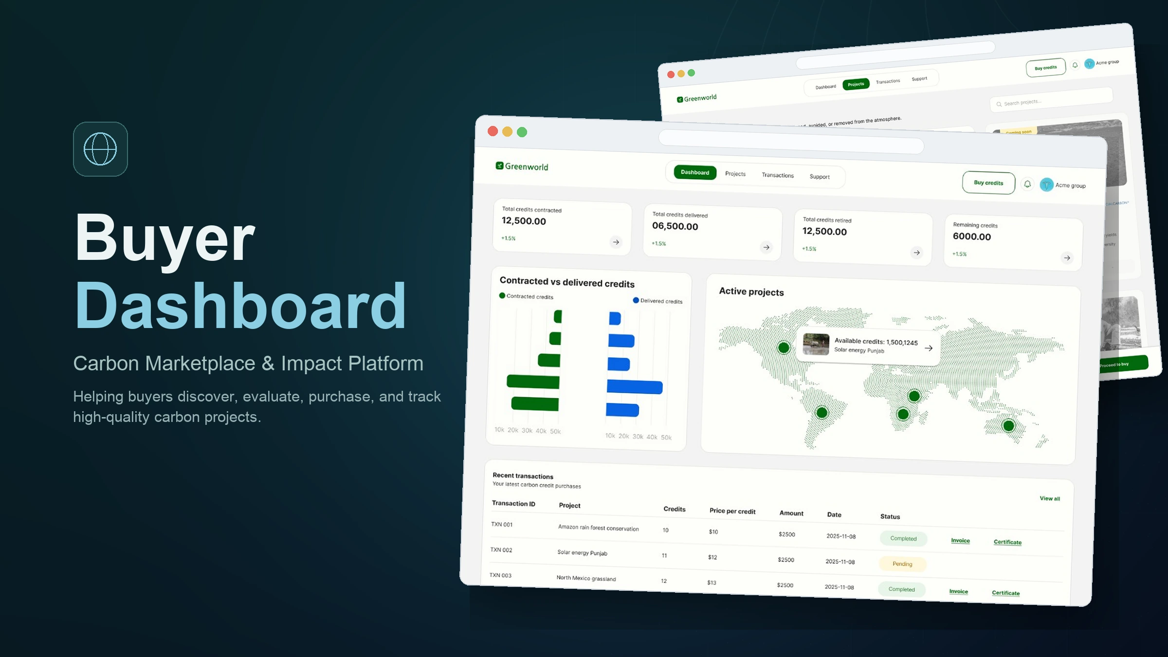 Buyer Dashboard carbon marketplace and impact platform case study
