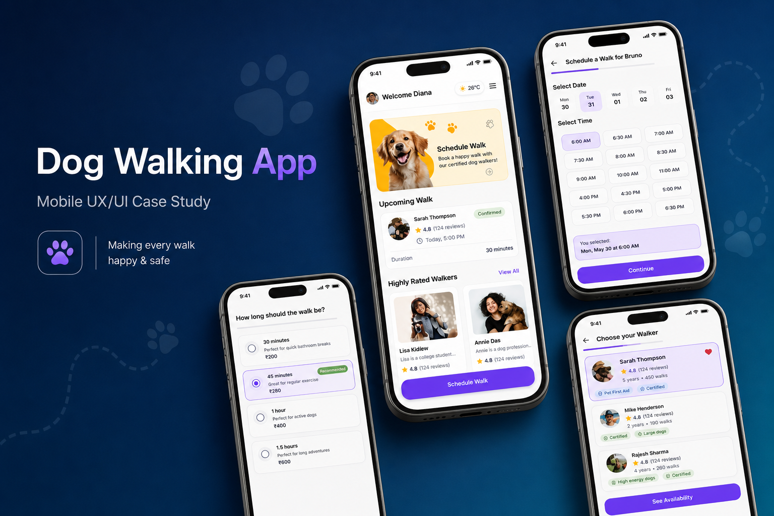 Dog Walking App mobile UX/UI case study cover